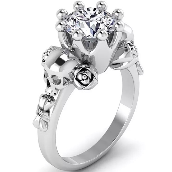 🔥 Skull and Rose .925 Sterling Gem Ring 🔥 - Picture 3 of 7
